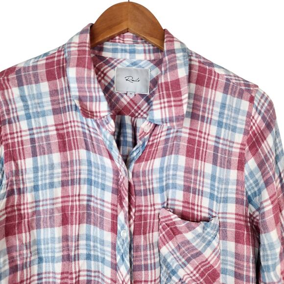 Rails Hunter Plaid Flannel Button Down Shirt Rosewood Pink Sky Blue MEDIUM - Picture 1 of 6